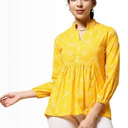 Istyle Can Ethnic Motifs Printed Mandarin Collar Cotton A-Line Top-picture-8