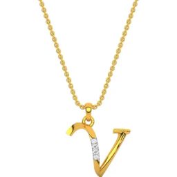 Kisna Diamond & Gold Jewellery 14k Alphabet V Pendant-image-31