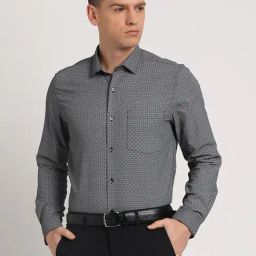 Turtle Grey Cotton Slim Fit Printed Shirt-image-70