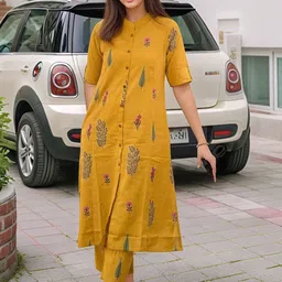 Moda Rapido Floral Printed Mandarin Collar Kurta With Trousers-picture-4