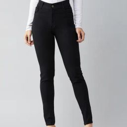 DOLCE CRUDO Black Denim Slim Fit High Rise Jeans-image-90