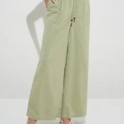 LOV by Westside Sage Striped High-Rise Cotton-Blend Pants-image-82