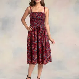 Moda Rapido Women Shoulder Straps Smocked Detailed Fit and Flare Dress-image-91