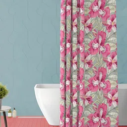 ArtzFolio Pink & Grey Floral Printed Waterproof Shower Curtain-9