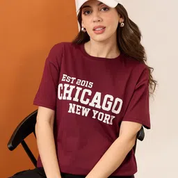 Mast & Harbour Women Typography Printed Round Neck Cotton Oversized T-shirt-picture-12