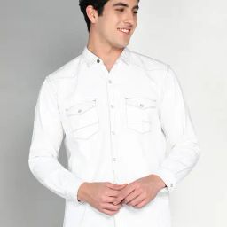 Kuons Avenue White Slim Fit Denim Shirt-image-23