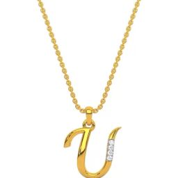 Kisna Diamond & Gold Jewellery 18k Alphabet U Pendant-image-23