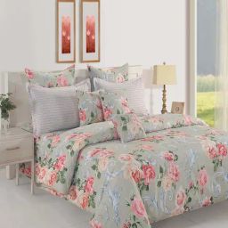 Swayam Floral Grey 250 TC Cotton Queen Bedsheet with 2 Pillow Covers-picture-40