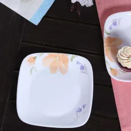 Corelle Begonia Vitrelle Glass Square Small Plates - Set of 6-2