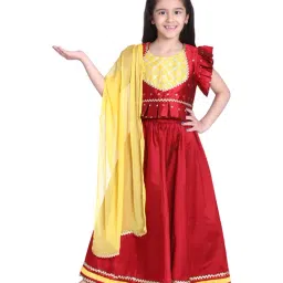 BownBee Kids Red Zari Work Lehenga Choli With Dupatta-picture-13