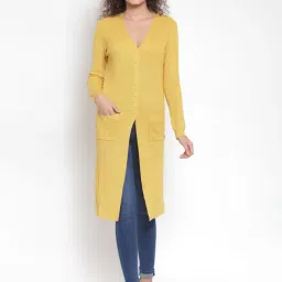 Global Republic Mustard Full Sleeves Longline Cardigan-27