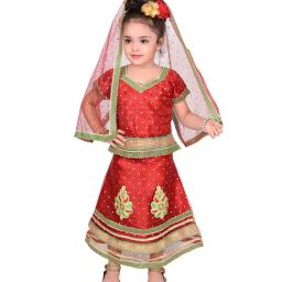 Ahhaaaa Kids Maroon Embroidered Choli, Lehenga with Dupatta-image-6