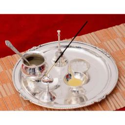 eCraftIndia German Silver Elegant Pooja Thali with Velvet Box-image-25