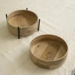 Ellementry Iris Brown & Green Wood Double-Tier Chapati Box With Stand - Set of 1-27