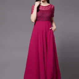 Miss Chase Pink Self Pattern Maxi Dress-image-83