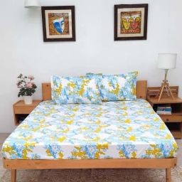 Ariana Supersoft Blue & White Polyester 140 TC Queen-Sized Bedsheet With 2 Pillow Covers-picture-29