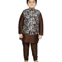 SG Yuvraj Kids White & Brown Floral Print Full Sleeves Kurta Set-picture-35