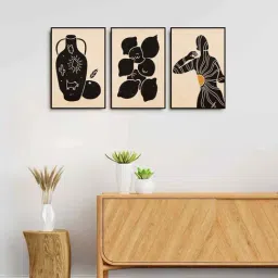 999Store Cream Canvas Wall Painting Panel With Fibre Frame - Set of 3-22