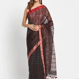 Fabindia Black Cotton Silk Woven Saree Without Blouse-picture-18