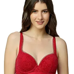 Triumph Red Embroidered Half Coverage Everyday Bra-picture-3
