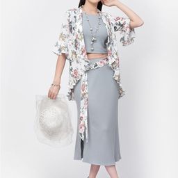 LELA Floral Printed Longline Asymmetric Open Front Shrug image 4