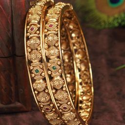 SGA FASHION Set Of 2 Gold-Plated American Diamond-Studded Temple Bangles-image-32