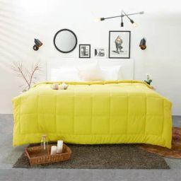 Spaces Silkysoy Solid Yellow & White 90 GSM Microfibre Single Bed Quilt-image-22