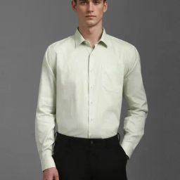 Louis Philippe Green Cotton Slim Fit Polka Dot Shirt-image-99