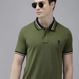 U.S. Polo Assn. Pure Cotton Solid Polo Collar Slim Fit Casual T-shirt-picture-22