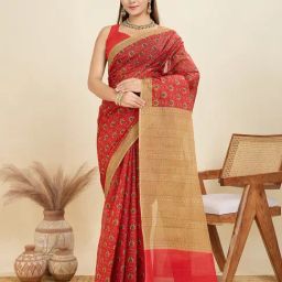 SHANVIKA Red Pure Cotton Floral Saare-picture-44