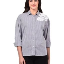 Numero Uno Blue Cotton Striped Regular Fit Shirt-image-26