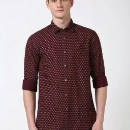 Peter England Maroon Cotton Slim Fit Floral Print Shirt-picture-46