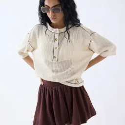 studiofit women Studiofit by Westside Cream Crochet Detailed Cotton T-Shirt-picture-33