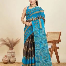 SHANVIKA Grey Pure Cotton Printed Saare-25