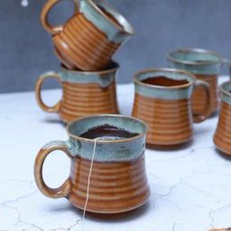 Unravel India Ceramic Ripple Brown Grey Drip Dual Glazed Tea & Cofee Mug - Set of 6-5