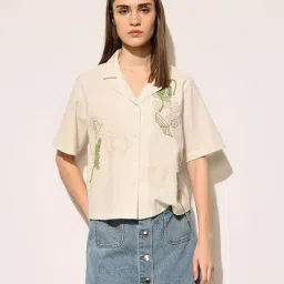 Only Beige Cotton Regular Fit Embroidered Shirt-image-36
