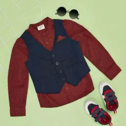 Pantaloons Junior Boys Paprika & Blue Cotton Solid Full Sleeves Shirts-picture-17