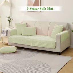HOKIPO Green Premium Plush Anti Slip 3 Seater Sofa Seat Mat & 2 Armrest Covers-image-5