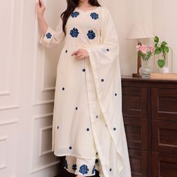 PEENGAX Women Floral Embroidered Regular Thread Work Kurta with Trousers & Dupatta-picture-19