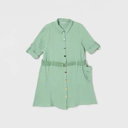 Fame Forever by Lifestyle Girls Green Cotton Solid Full Sleeves Dress-image-89