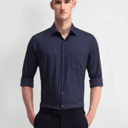 Arrow Navy Cotton Regular Fit Striped Shirt-picture-4