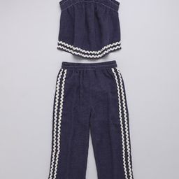 taffykids Girls Lace Detail Shoulder Straps Linen Top With Trousers-image-68