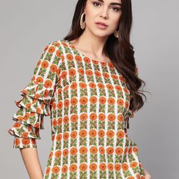 Idalia Women White & Orange Printed Pure Cotton Top-picture-30