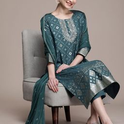 Anouk Women Printed Regular Sequinned Kurta with Trousers & With Dupatta-image-78