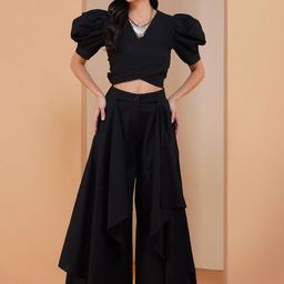 Stitchinc The Sailor Puff Sleeve Cotton Linen Top & Flare Palazzo-image-82
