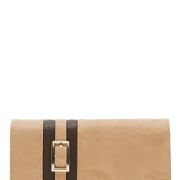 Esbeda Beige & Dark Brown Paneled Flap Wallet-32