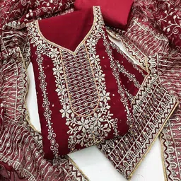 Lilots Floral Embroidered Zari Unstitched Dress Material-image-71