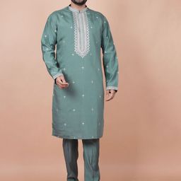 Ethnico by laxmi Men Embroidered Regular Thread Work Kurta with Pyjamas Kurta Sets-43