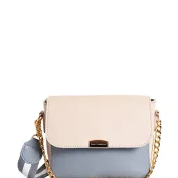 Lino Perros Blue & White Color Block Flap Sling Bag-67