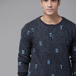Roadster Men Navy Blue Printed Sweatshirt-image-70